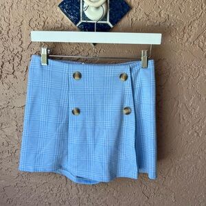 Altar'd State Light Blue Plaid Skirt with Gold Accents